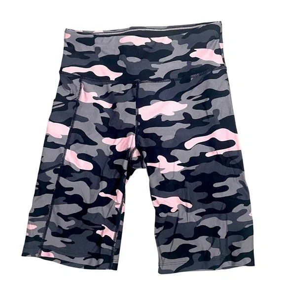 CALVIN KLEIN Pink Gray & Black Camo Print Stretch Biker Shorts Yoga Gym Size S - Picture 3 of 9
